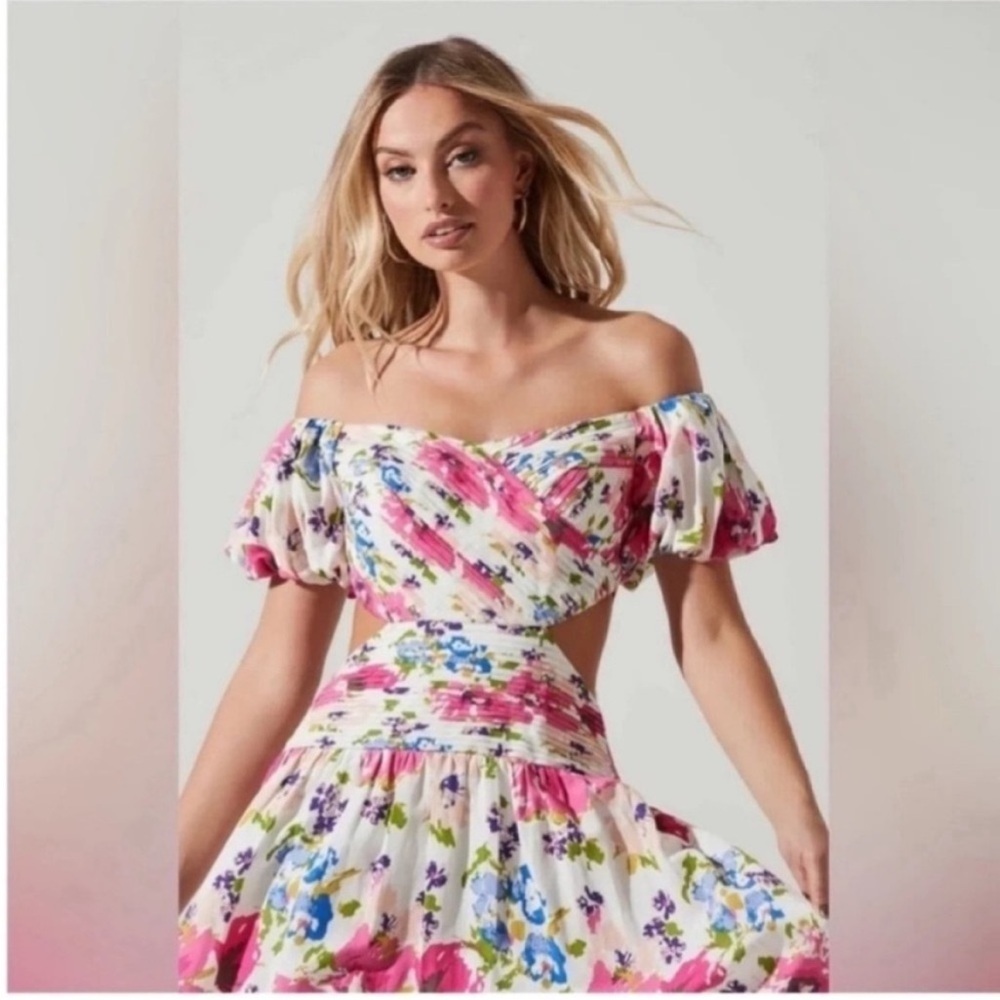 ASTR The Label Liliosa Floral Off Shoulder Midi Dress NWT - Picture 2 of 10